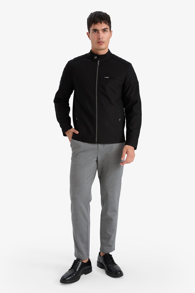 DeFacto Black Man Slim Fit Zip-Up High Collar Jacket Casual - Image 2